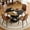 Black&Wood Table+4 Brown Chairs(Style 1), variant on ExtraLco 7 Piece Round Dining Table Set for 6, 47.3" Wood Kitchen Table with 2-Tier Storage Shelf and 6 Brown Tech Fabric Chairs, Modern Dining Room Set for Apartment Breakfast Nook
