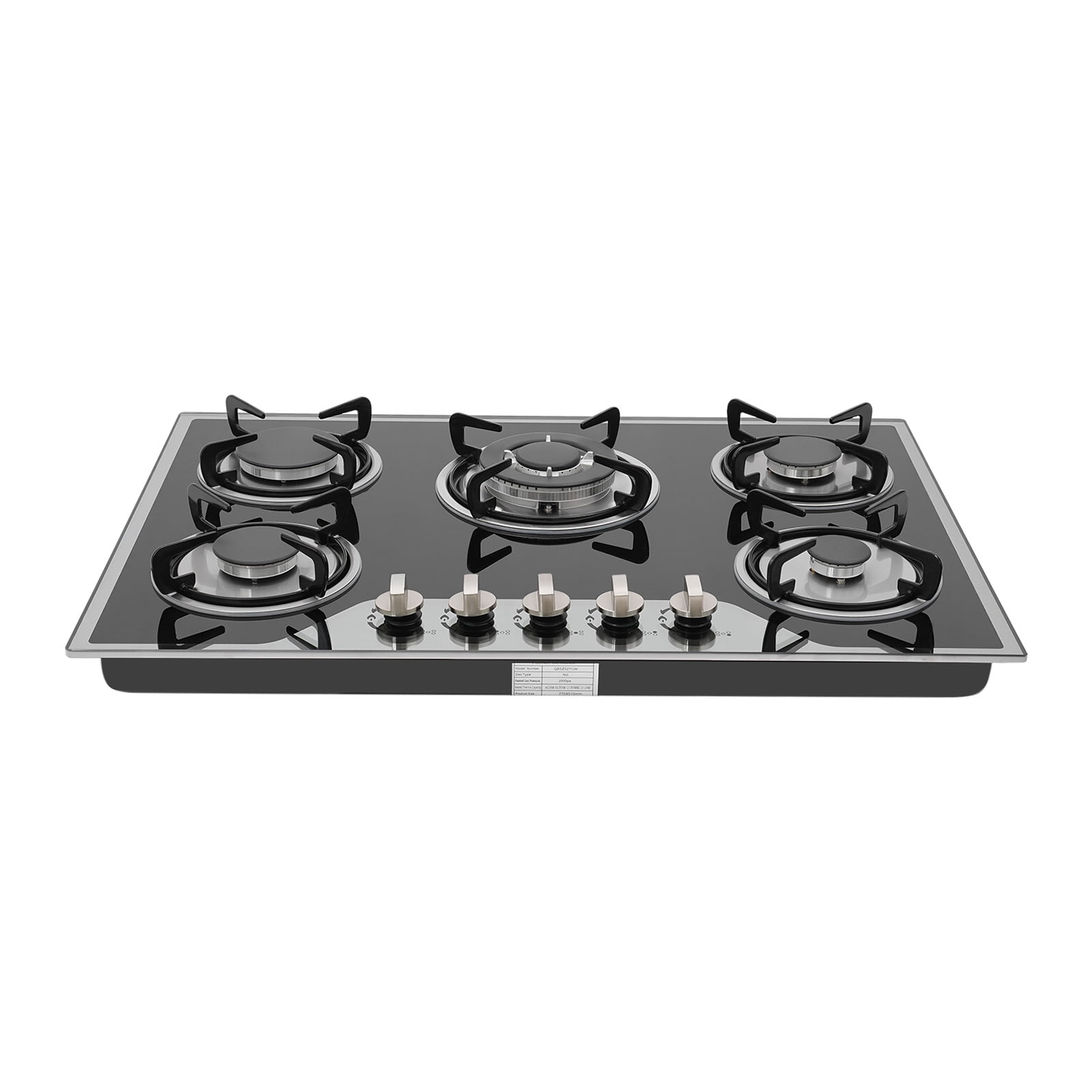 30 Inch Gas Cooktop with 5 Burners, LPG/NG Dual Fuel Stainless Steel Built-In Gas Cooktop Stove for Domestic or Commercial Cooking
