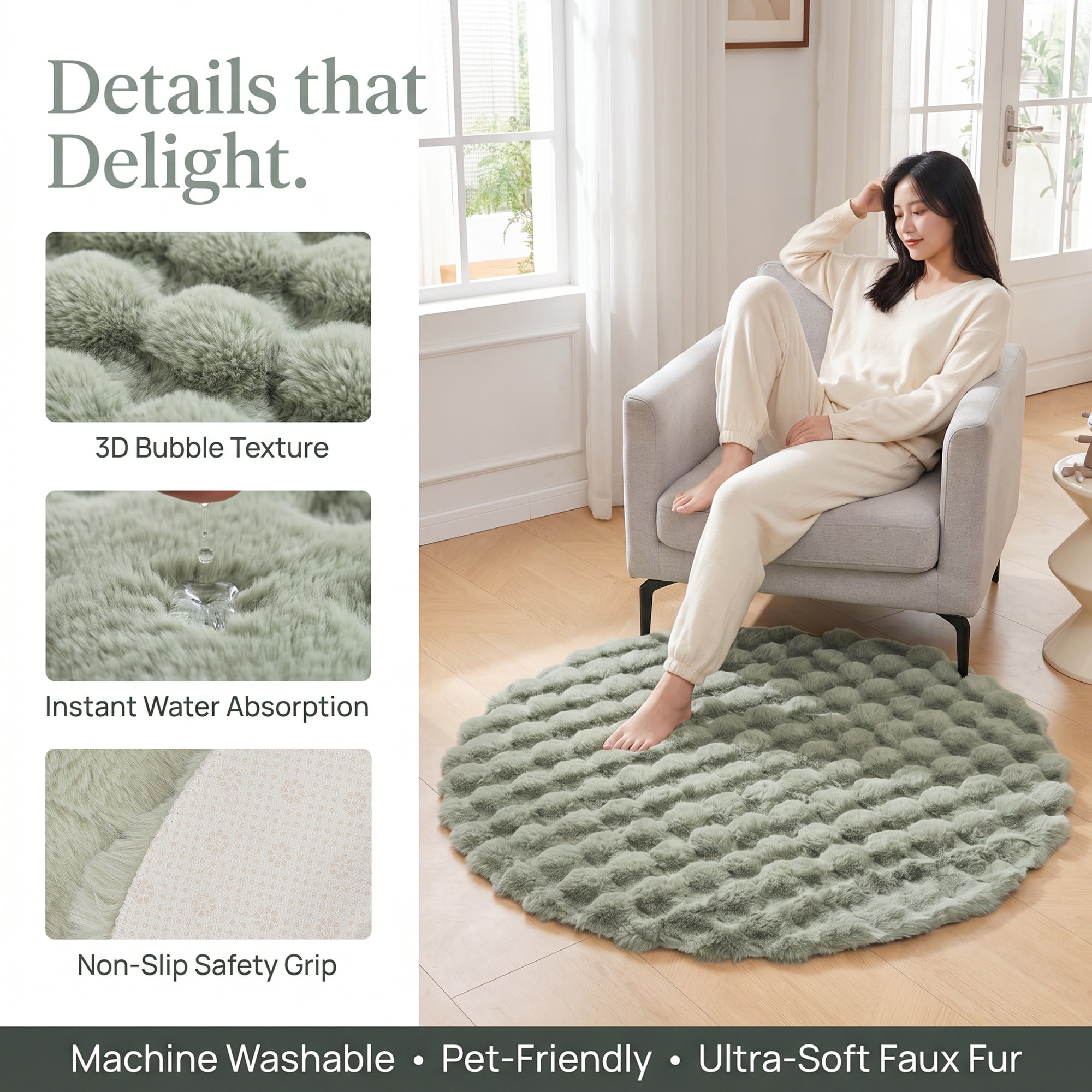 Unique Bargains Modern Geometric Round Area Rug Soft Shaggy Circle Carpet 24" x 24" Green