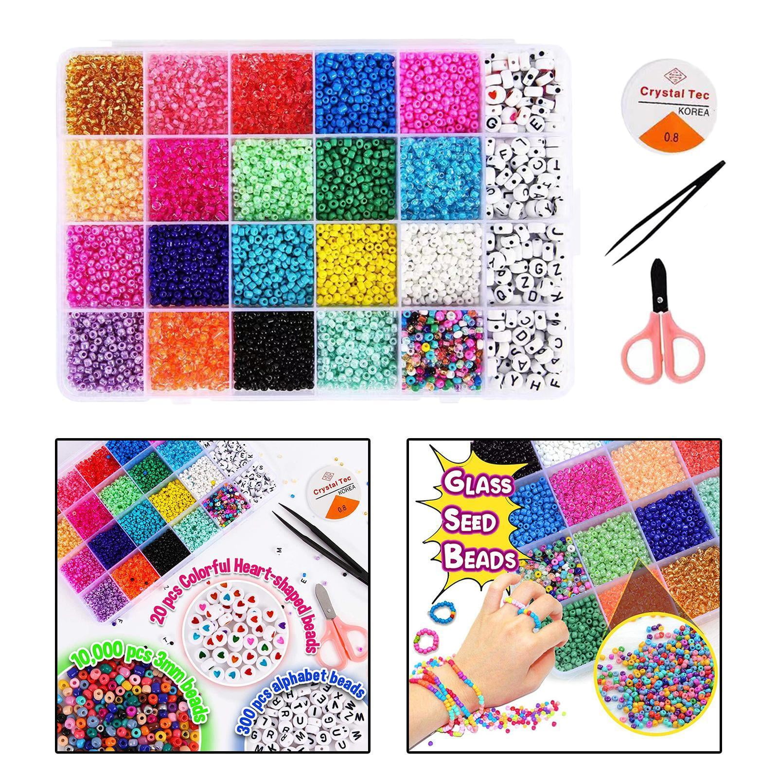 Milageto Round Glass Seed Beads Spacer Letter Bead Scissors Elastic Strings DIY Bracelets Necklace Jewelry Making Handmade Earring Finding Supplies