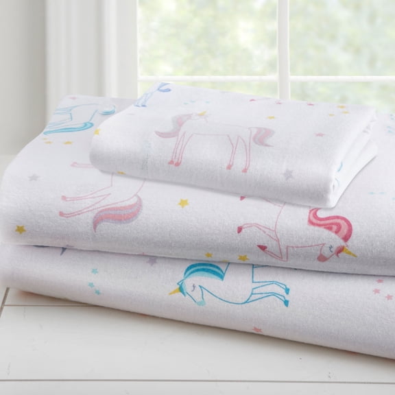 Wildkin Kids 100% Cotton Flannel Sheet Set for Boys and Girls - Toddler (Unicorn Purple)
