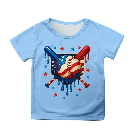 WMQPNNS Shirts for Girl Kids T Shirts 4t Casual Short Sleeve Crew Neck Tops Loose Fit Printed Cotton Tops Shirts Graphic Tee Shirt for Summer(Size 6-7 Years, Sky Blue-1)