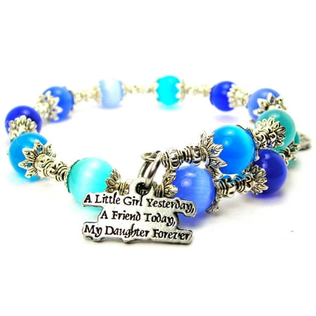 Little Girl Birthstone Charm - Chubby Chico Charms A Little Girl Yesterday Cat's Eye Wrap Charm Bracelet in Sapphire and Aqua Blue Glass