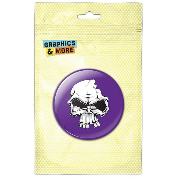 Skull Cracked Crushed Tough on Purple Pinback Button Pin Badge