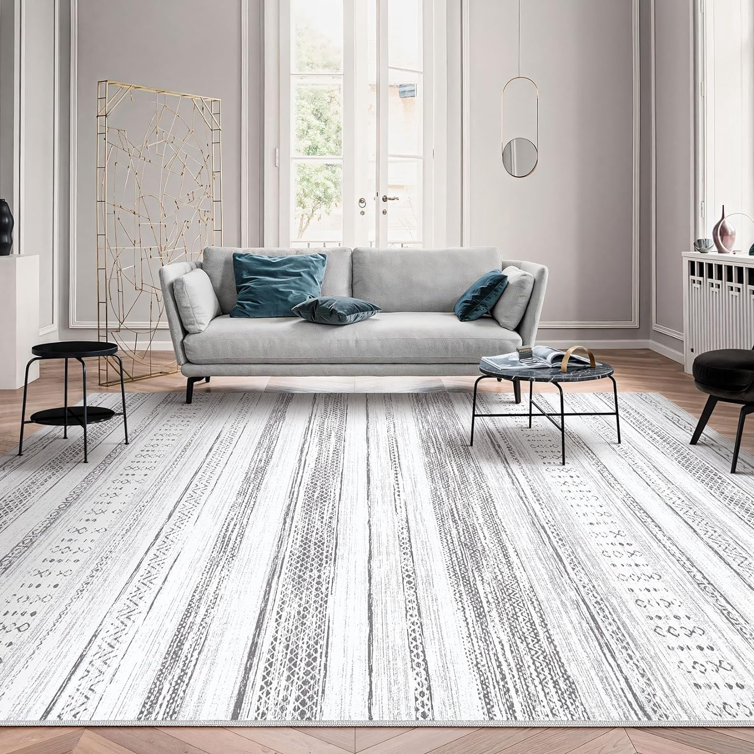 Toyoso 5x7 Area Rug Living Room Rugs - Washable Large Soft Neutral Boho Moroccan Bohemian Farmhouse Rug Indoor Floor Carpet for Bedroom Under Dining Table Home Office Decor - Light Grey