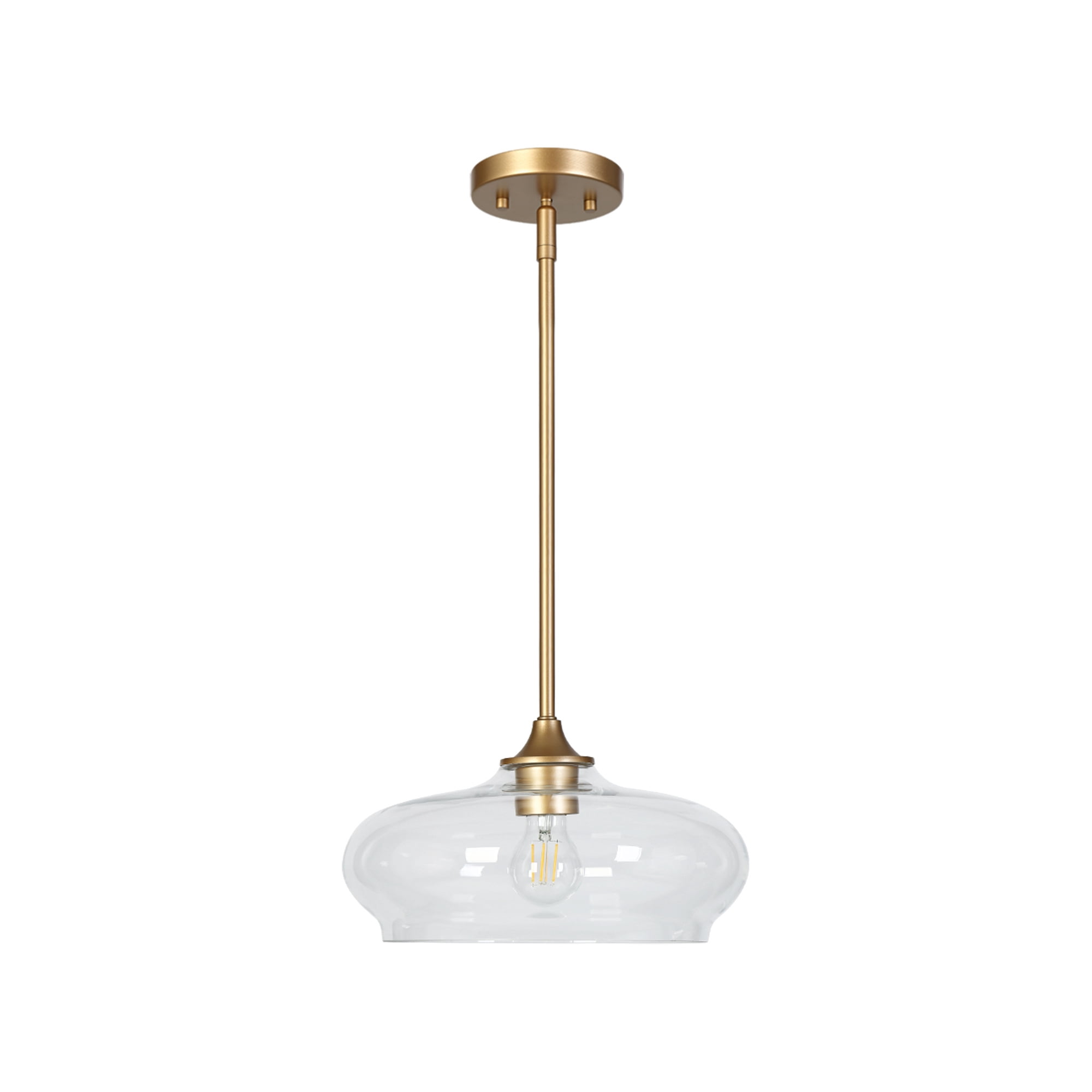 LNC Requintada 1 -Light Matte Gold and Clear Glass Bowl Modern/contemporary Clear glass Bowl Small Hanging Pendant Light
