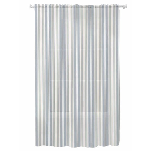Sheer Curtains 108 Inches Long, Vintage Stripes Semi Sheer Curtains Light Filtering Window Treatment, Retro Minimalist Lines Pattern Light Blue Privacy Voile Drapes for Living Room 52x108 Inch