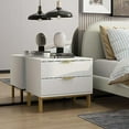thumbnail image 4 of MOUMON Tiny Nightstand with 2 Drawers, Modern End Table Bedside Table with Gold Metal Frame Legs, for Bedroom White (19.7”W x 15.7”D x 17.9”H), 4 of 6