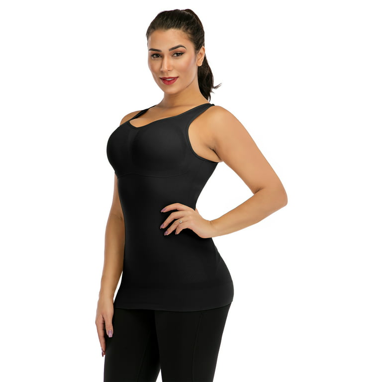 STTOAY Women's Seamless Shaping Tank Tops Tummy Control Body Shaper with  Built in Bra, Black, XL 