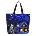 thumbnail image 2 of Bingfone Canvas Tote Bag for Women with Inner Pocket Aesthetic Cute Shopping Tote Bags Reusable Grocery Bags-Christmas Night, 2 of 9