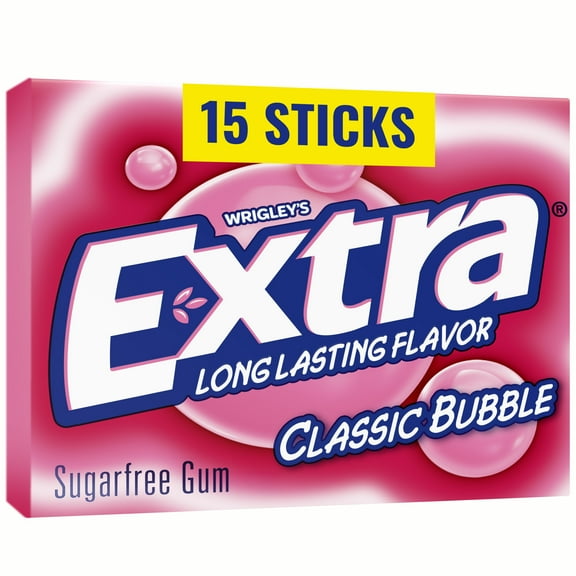 Extra Classic Bubble Gum Sugar Free Chewing Gum, Single Pack- 15 Stick