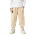 thumbnail image 2 of LUGOGNE Boys Jogger Pants Warm Fleece Lined Active Sweatpants Textured Kids Fall Winter Clothing with Pockets Beige,Size 2 T, 2 of 9