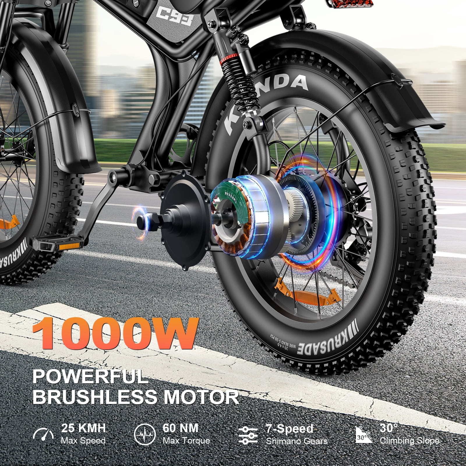 Emoko C93 750W 20x4.0" Fat Tire Electric Bike for Adults, 48V 20Ah 19.8 mph Ebike, 43 Miles UL2849