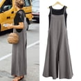thumbnail image 4 of Mujeres Casual Suelto Largo Babero Pantalones Ancho Pierna Monos Baggy Algodón Mamelucos Monos con Bolsillos PZZ, 4 of 5