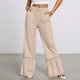 thumbnail image 2 of Pantalones casuales de pierna ancha para mujer - Dobladillo con volantes y ribete de encaje, cordón, poliéster, vacaciones/fiesta, S-XXL, 2 of 4