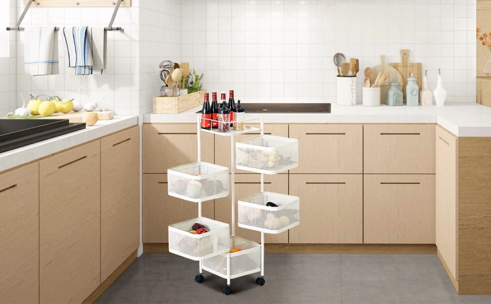 Zzistar Rotating Storage Shelves Rack For Kitchen, 5-Tier Multi Layer Removable Basket Shelf Organizer, Bathroom Storage Organizer For Fruit Vegetable Grocery