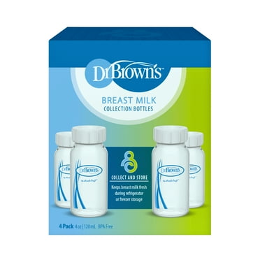 Dr. Brown's Breast Milk Collection Bottles with Storage Caps, Keeps Milk Fresh, BPA Free, 4 Pack