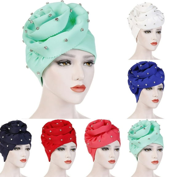 Meidiya Muslim Head Bonnet Turban Hat Cap Pre-Tied Shiny Rhinestone Chemo Cap Bandana Headwrap Hair Cover Wrap Turban Headwear