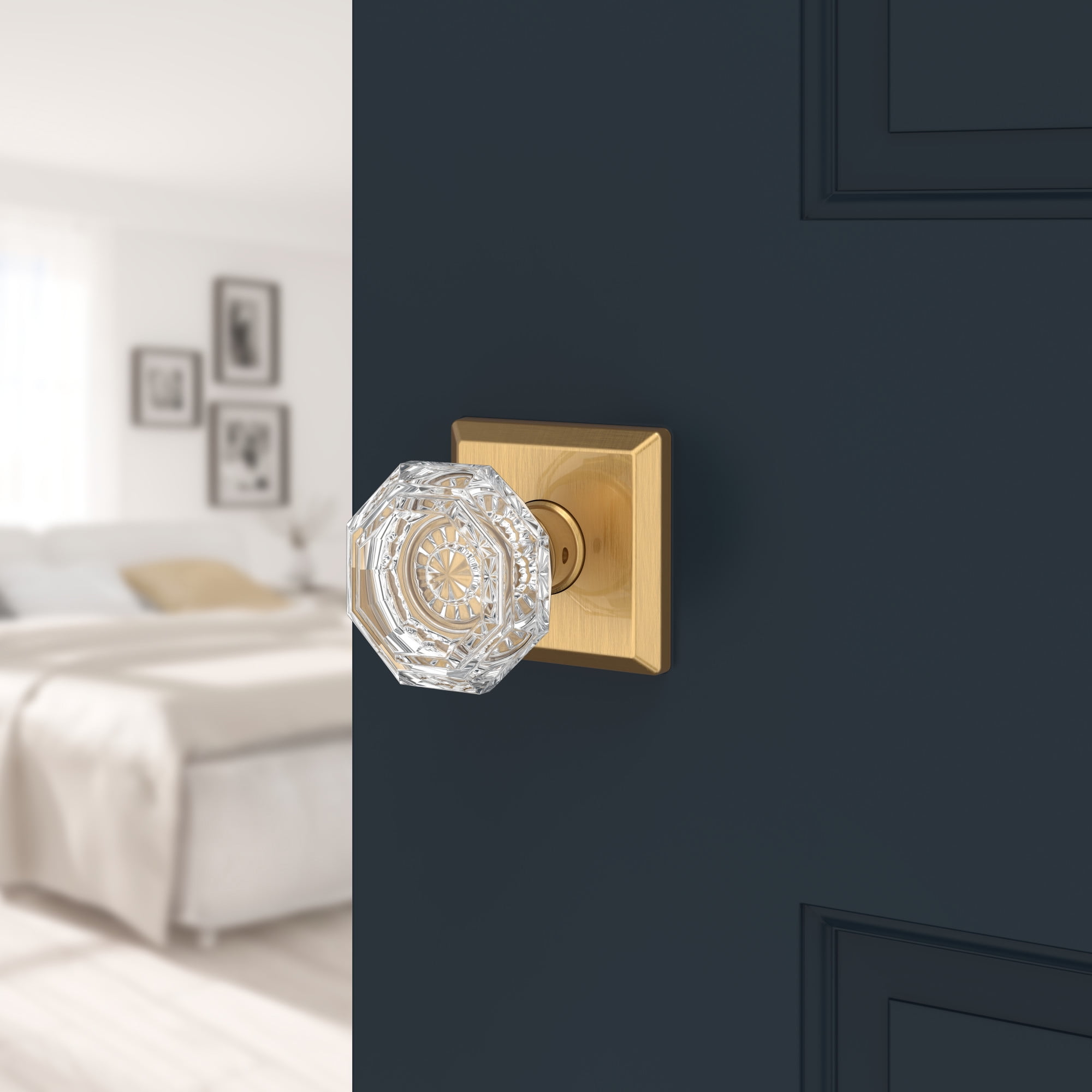 Baldwin Reserve Pvcrytsr003 Privacy Crystal Knob And Traditional Square Rose With 6Al Latch And Dual Strike Lifetime Brass Finish