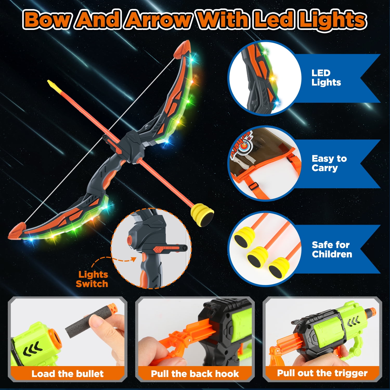 Huge Wave Bow and Arrow Set for Boys, Kids Light Up Archery Toy Set, Shooting Games with Target & Quiver, Indoor and Outdoor Toys for Boys Girls 4-12 Years Old