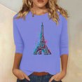 thumbnail image 2 of Pompotops T-shirt Mode Imprimé Ample Manches 3/4 Blouse Col Rond Tops Décontractés Liquidation, 2 of 4