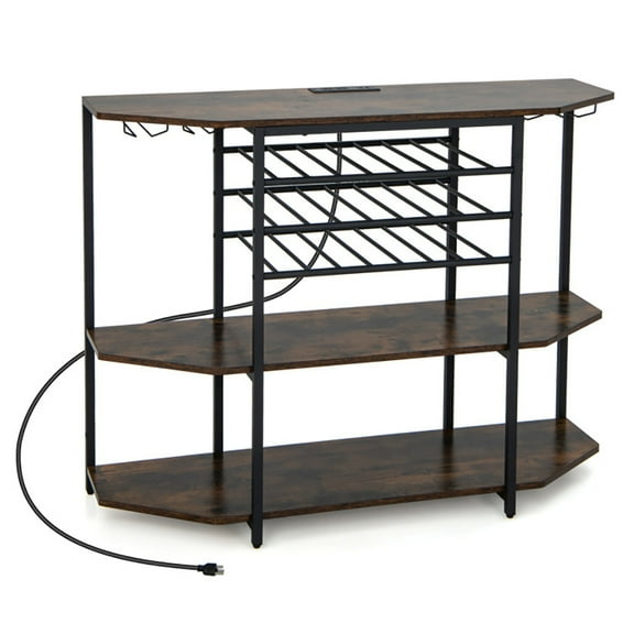 Resenkos 3-Tier Wine Bar Cabinet with Storage Shelves-Brown, Wine Storage Racks, Bar Cabinet, for Kitchen Dining Room