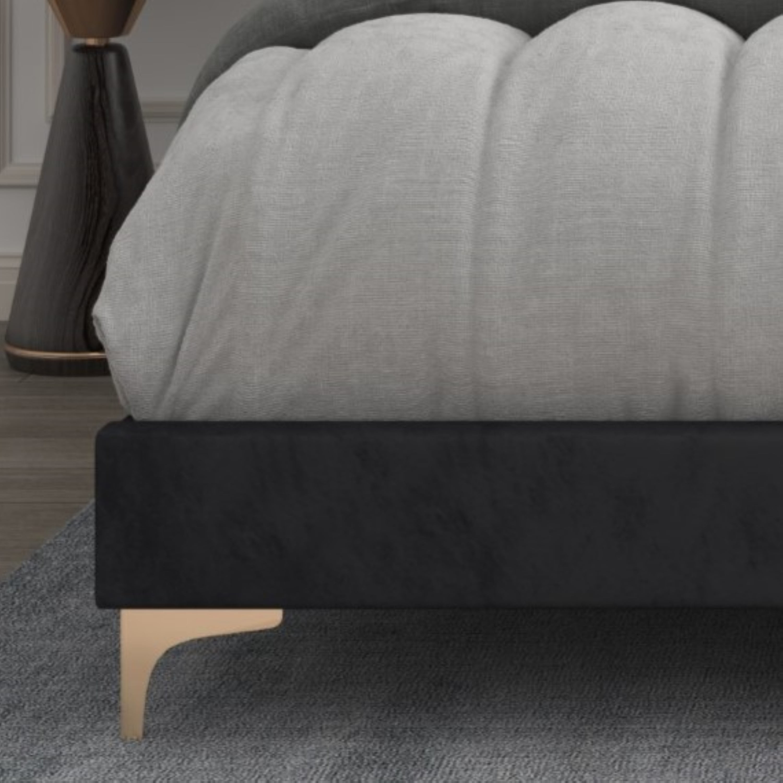 Home Design Samantha Twin Bed Frame with Foam-Filled Headboard and Gold-Tone Bracket Feet, Black, Easy Assembly