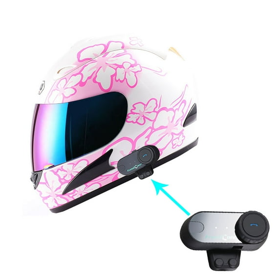 WOW Motorcycle HJM Street Bike Full Face Helmet + Motorcycle Bluetooth Headset: Women Lady Pink Flower White