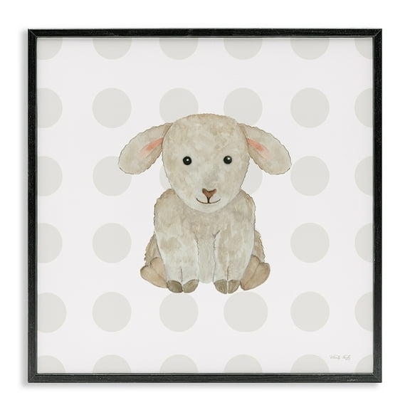 Stupell Industries Nursery Lamb on Dots Animals Painting Black Framed Art Print Wall Art, 12 x 12