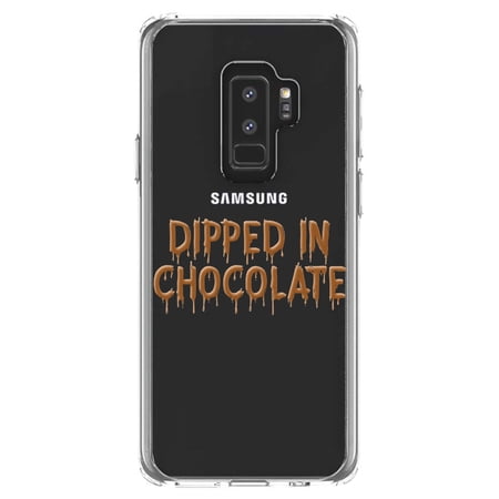 DistinctInk Clear Shockproof Hybrid Case for Samsung Galaxy S9+ PLUS (6.2 Screen) - TPU Bumper Acrylic Back Tempered Glass Screen Protector - Dipped in Chocolate