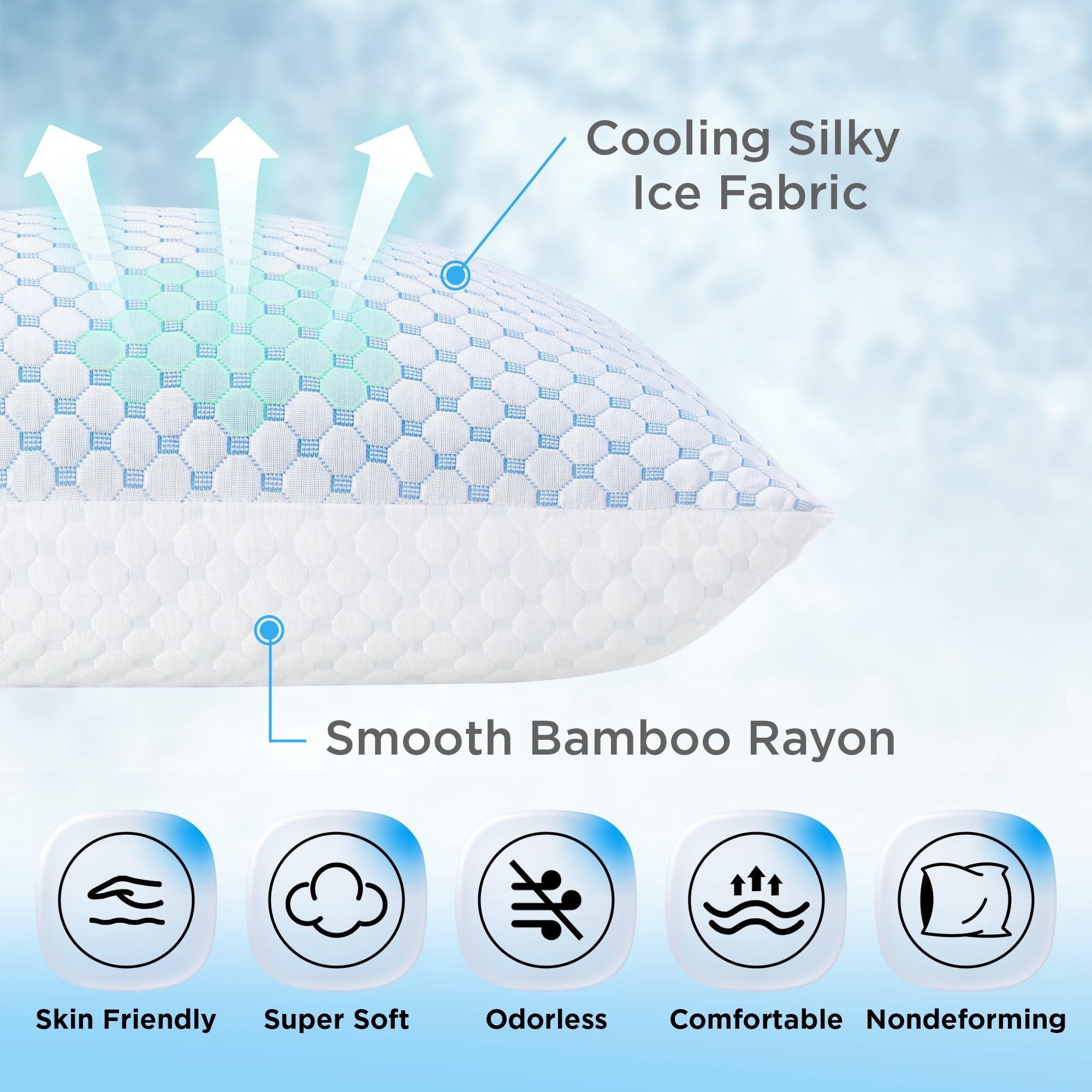 Adjustable Cooling Memory Foam Pillow for Sleeping, Breathable Shredded Foam Bed Pillow with Washable Cover, Soft Support Pillow for Side Back Stomach Sleepers, Ideal for King Size Mattresses