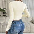thumbnail image 4 of Ounisa Women's Long Sleeve Crewneck Sweater 2025 Fall Ribbed Knit Fitted Shirts Slim Solid Pullovers Basic Casual Tee Tops, 4 of 4