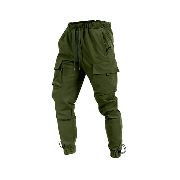 LNWUY Men's Casual Cargo Pants Trendy Breathable Cotton Pants with Multiple Pocket Classic Fit Loose Comfy Tactical Hiking Pants Green* L