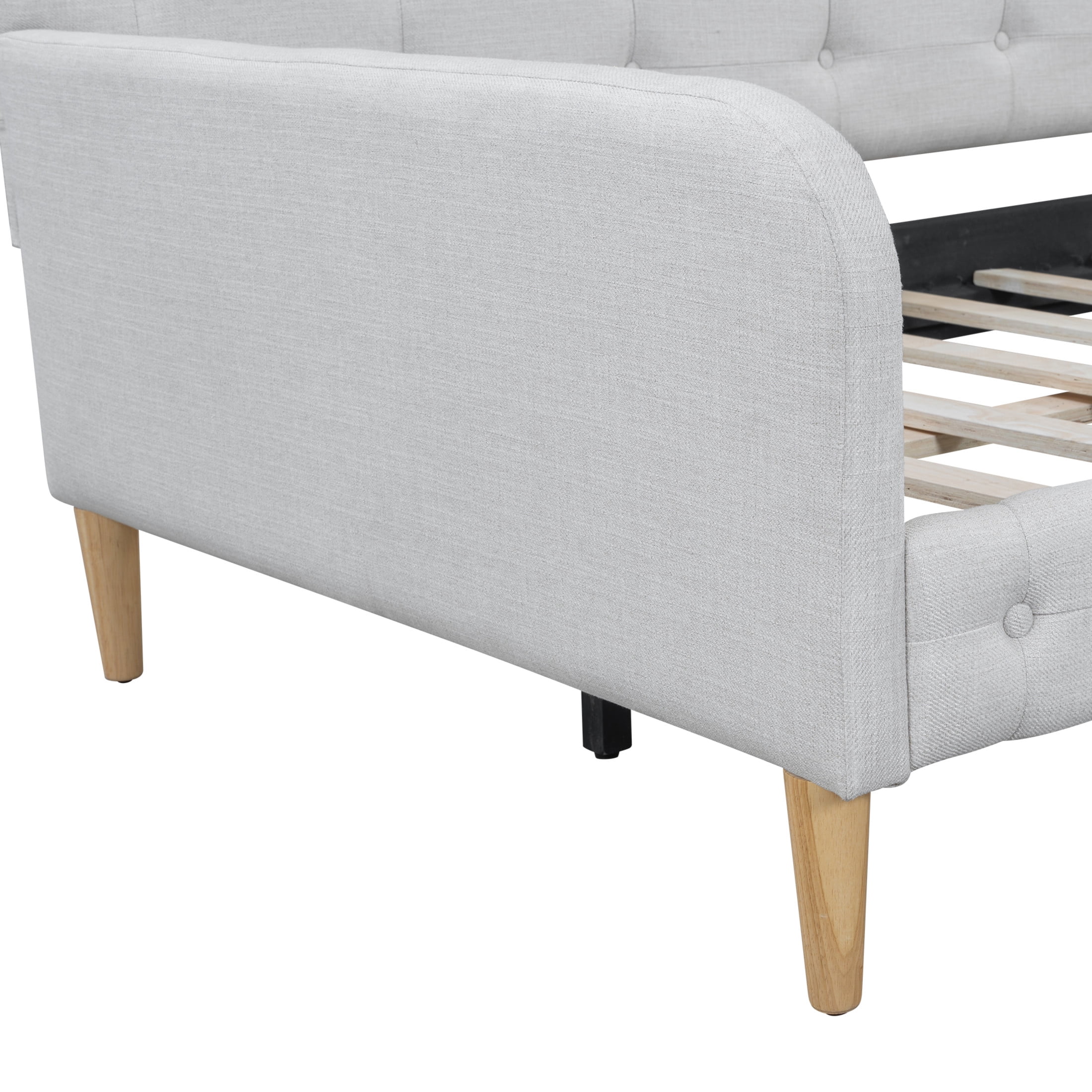 Noble House Havina Twin Upholstered Daybed, Button Tufted Linen Sofa Guest Bed with Slat Support Frame, Beige