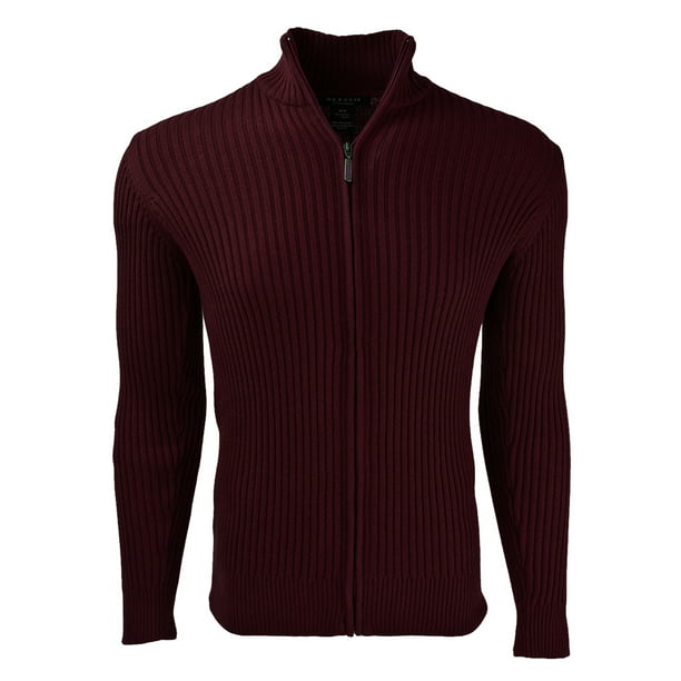 Burgundy Full Zip Cotton Ribbed Mock Neck Sweater for Men L - Walmart.com
