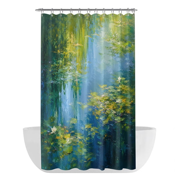 Green Blue Pond Shower Curtain - Water Repellent Fabric Shower Curtains Washable, Vibrant Oil Painting Cottagecore Decorative Polyester Cloth Bathroom Curtains Modern Bath Decor 36"x72"