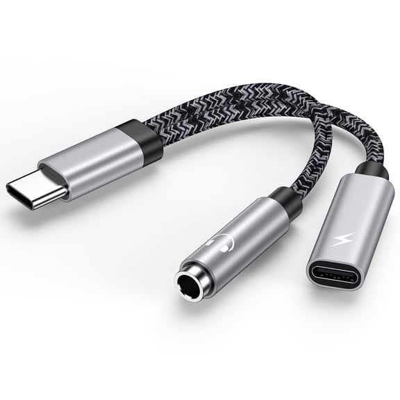 USB C to 3.5mm Headphone Adapter,2-in-1 Type C to Aux Audio Jack with PD 60W Fast Charging Dongle Cable USB C to Aux Adapter Fast Charging Dongle Cable for iPhone 15 Android,Samsung,Black