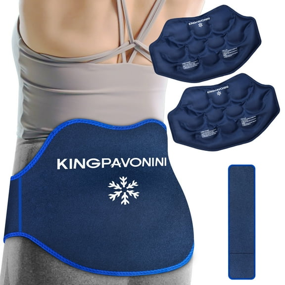 KingPavonini XL Ice Pack for Back Pain Relief with Extension Strap, 2 Pack Reusable Lower Back Gel Ice Pack Wrap for Cold/Hot Therapy