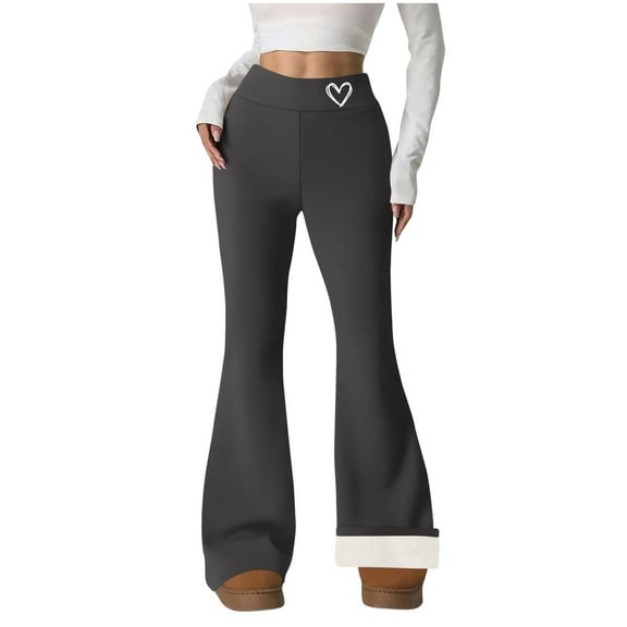 Sherpa Leggings for Women Fleece Lined High-Waisted Trousers Long Flared Pants for Fall and Winter Dark Gray 2XL