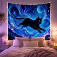 thumbnail image 2 of Black Cat Leaping in Cosmic Nebula Under Moon, Dreamy Fantasy for Space Lovers, Celestial Wall Art, Housewarming Gift, Tapestry Wall Hanging for Living Room and Bedroom, 2 of 7