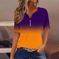 thumbnail image 2 of QATAINLAV Womens Tops Loose Fit Button V Neck Henley Shirts Trendy Eyelet Embroidery Tshirts Gradient Print Short Sleeve Tees Orange M, 2 of 6