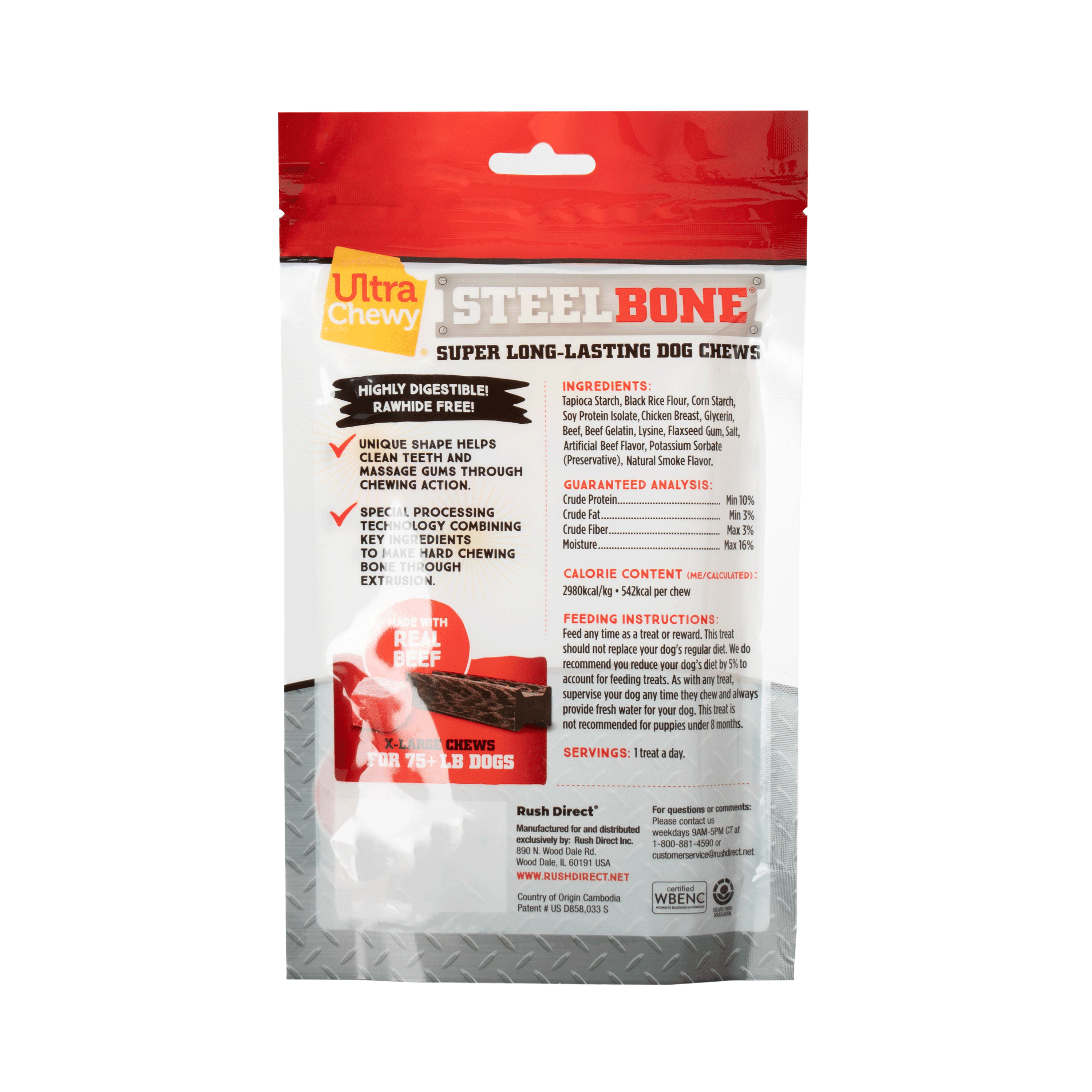 Ultra Chewy Steel Bones Beef Treat for Dogs, XLarge (2 Pack)