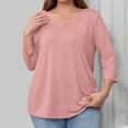 thumbnail image 5 of Lenpel Plus Size Tops for Women 3/4 Length Sleeve Criss Cross V Neck T Shirts Loose Tunic Blouses Soft Casual Tees(Pink,XX-Large), 5 of 6