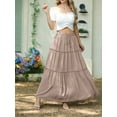thumbnail image 4 of Cueply Womens Flowy Long Maxi Skirt Pleated Elastic High Waist Drawstring Tiered Skirts with Pockets, 4 of 7
