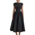 thumbnail image 2 of Women'S Corset Midi Dress Casual Flowy A Line Boat Neck Wedding Guest Dresses with Pockets Black S, 2 of 9