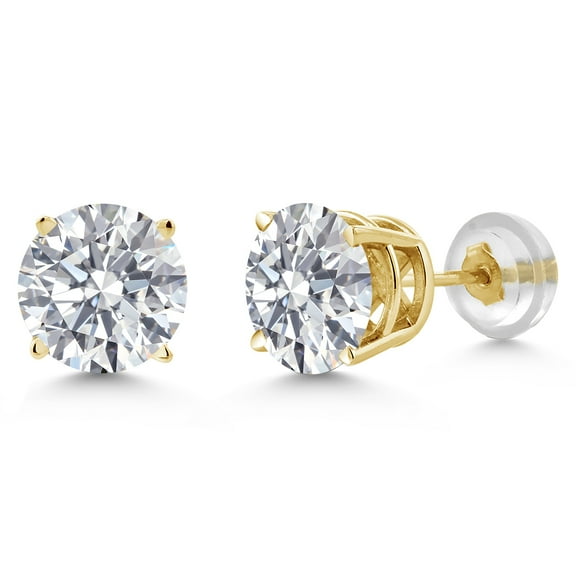 Gem Stone King 2 Cttw Round Cut 14K Yellow Gold IGI Certified Lab Grown Diamond Stud Earrings for Women Men | E-F Color | VS1-VS2 Clarity | Gold Earrings for Women Men