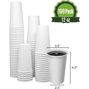 12 oz [ 100 Cups]Disposable White Paper Coffee Cups