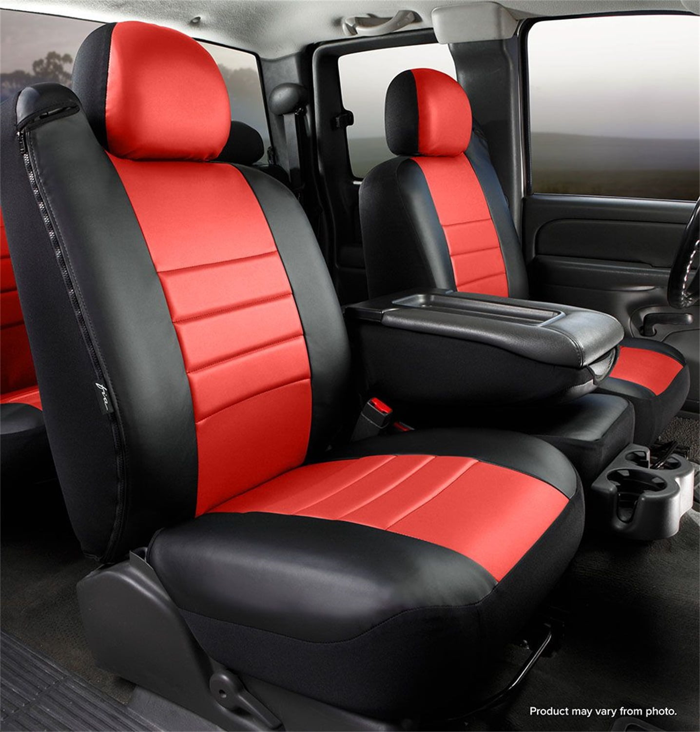 Leatherette, Black w/Red Center Panel Fia SL62-83 RED Custom Fit Rear Seat Cover Split Seat 60/40