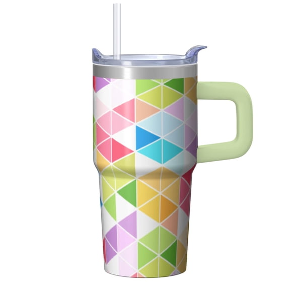 Insulated 20oz Geometric Textured Tumbler with Handle, Stainless Steel Double Wall Travel Coffee Mug Leak Proof Design