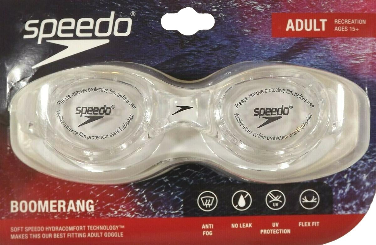 Speedo Boomerang Swimming Goggles Flex Fit Anti Fog Adult 15 Clear for sale online 